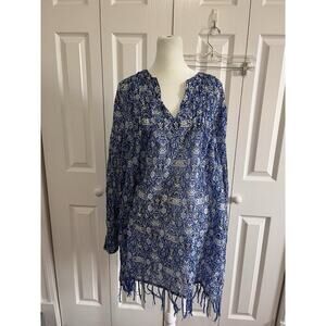 Roller Rabbit Longline Printed Tunic Top Blue/White Size Small